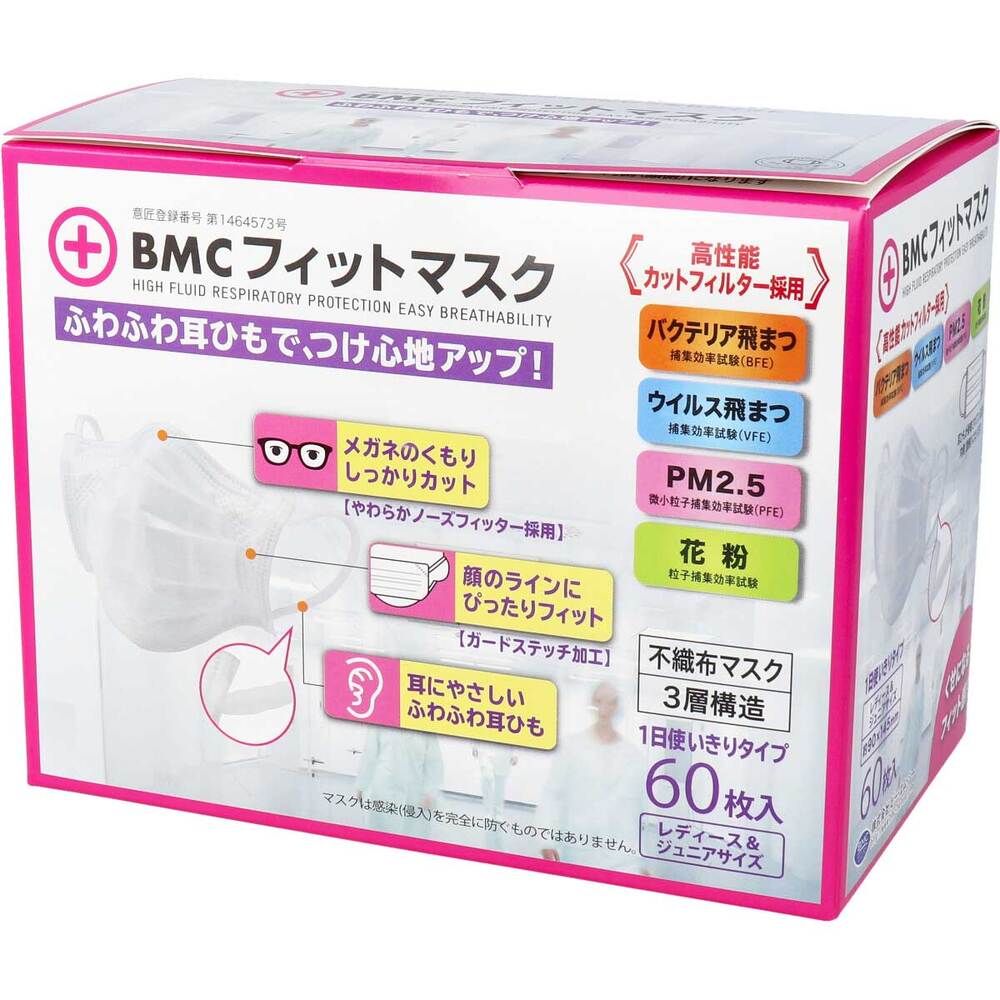 BMC フィットマスク 1日使い切りタイプ レディース＆ジュニアサイズ 60枚入